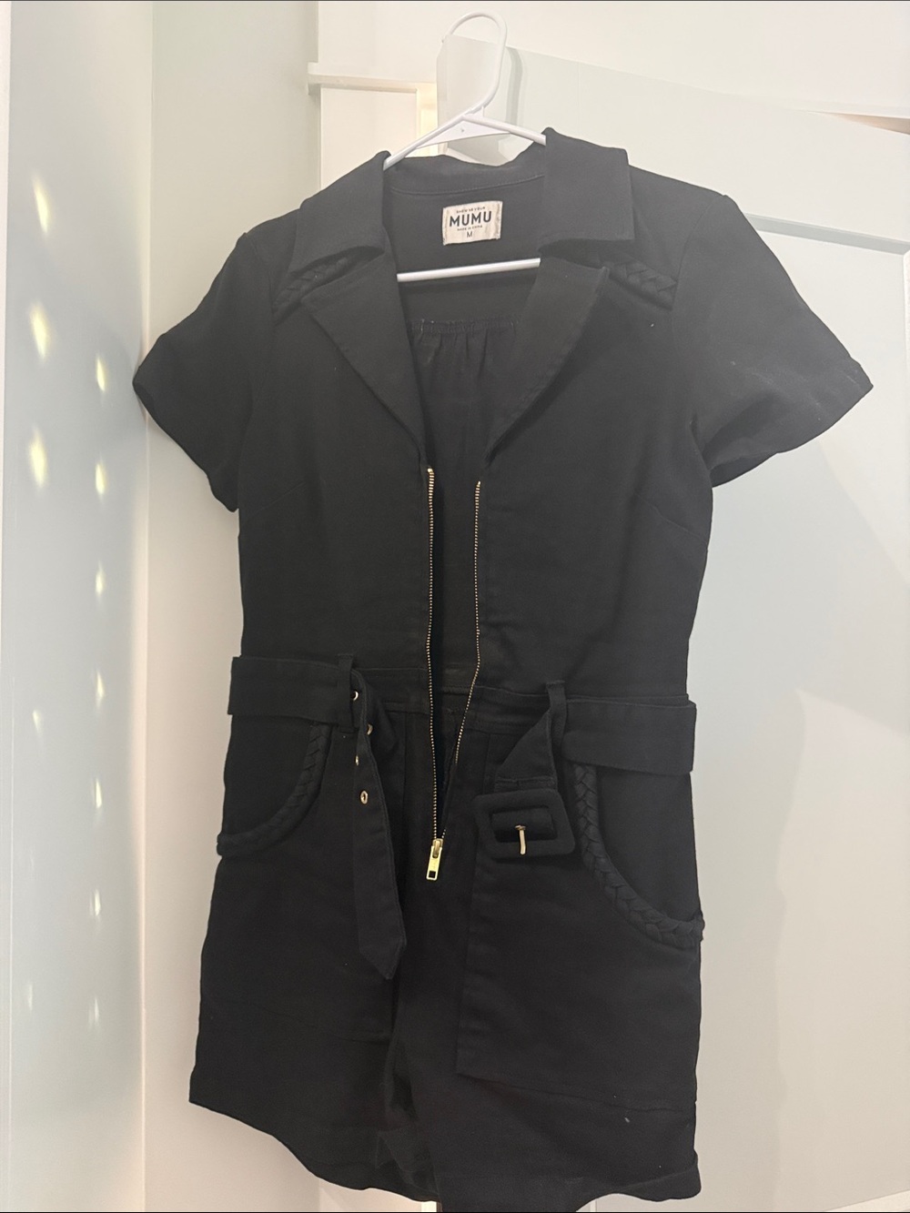Black Short Sleeve Utility Romper Jacket